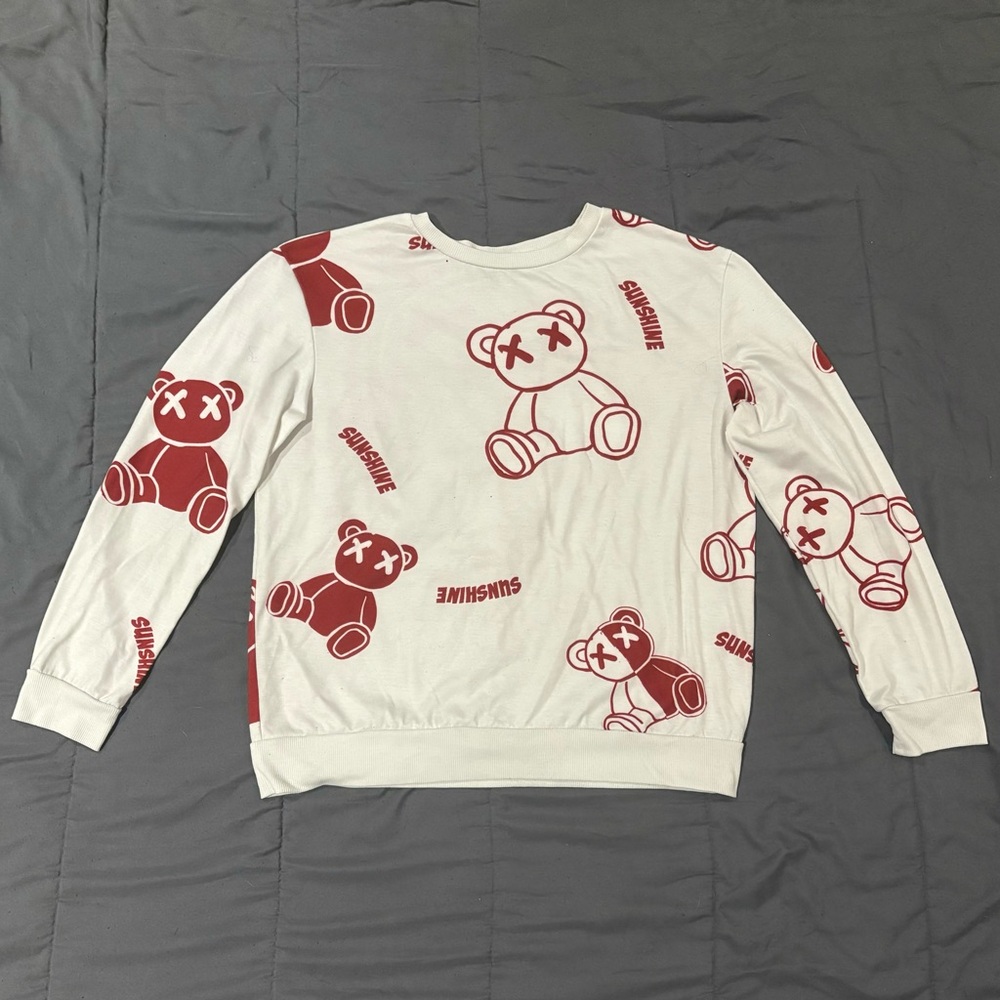 White Sweatshirt with Red Bear Print